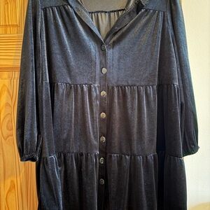 Black Velvet Button-Up Dress
